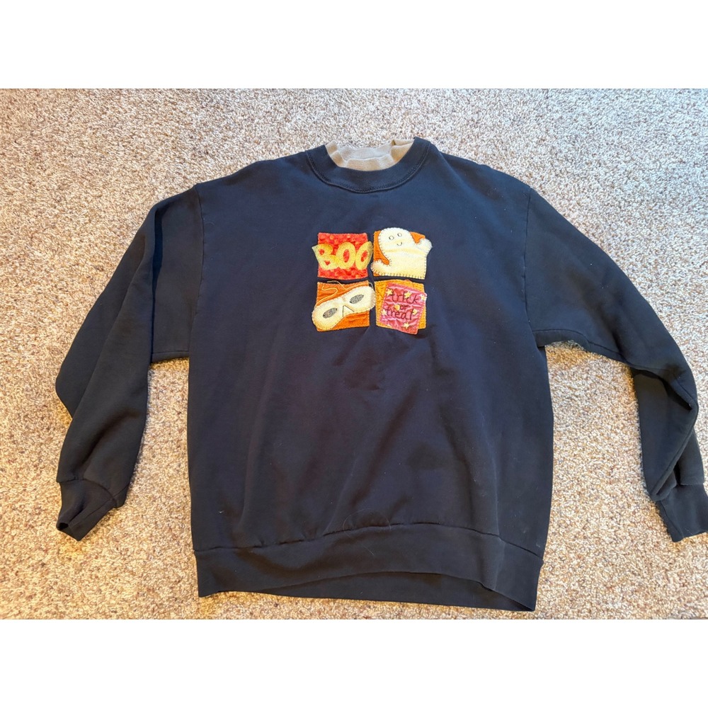 Vintage Gopher Sport Halloween Sweatshirt Black Ghost Applique USA Made Large